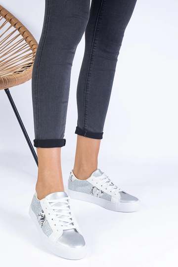 Sølv sneakers til kvinder med et dyremotiv dekoreret med glitter Walorin 2