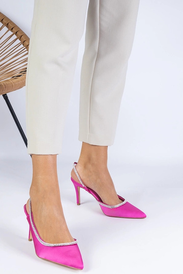 Mrozzi Pink Satin Pumps med rhinsten og åben hæl 2