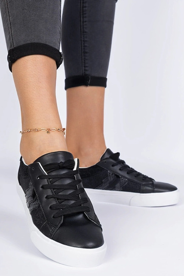 Zwarte sneakers met dierenprint versierd met glitter Walorin
