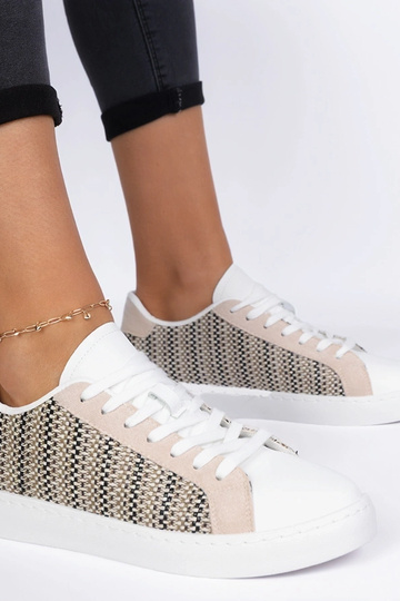 Bellisio beige dames sneakers van stof