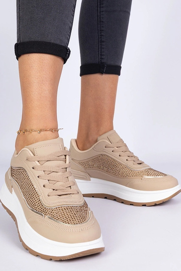 Fucco bruine dames sneakers met zirconia's
