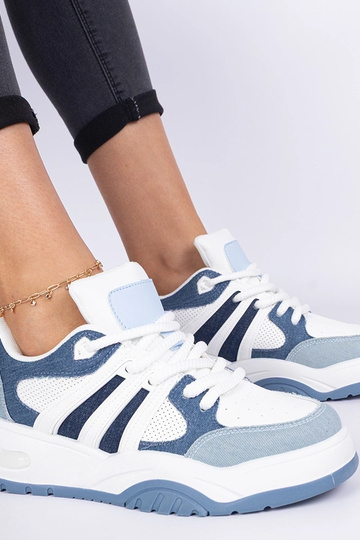 Bartella blauwe dames sneakers met zware veters 2