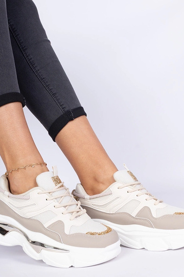 Beige dames sneakers versierd met glitters Prutto