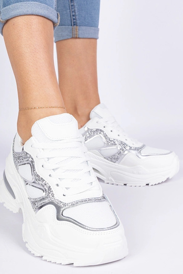 Witte damessneakers versierd met glitter Sandoria