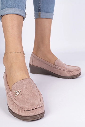 Roze dames mocassins op platform van kunstsuede Sarimi