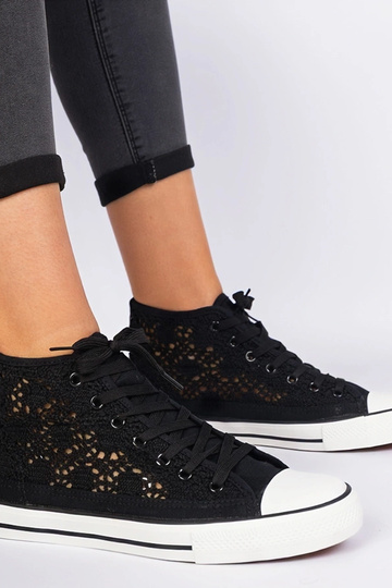 Lesli zwarte dames ażurowe sneakers