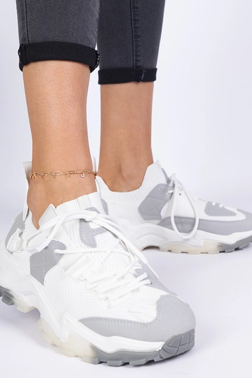 Milada witte dames sneakers met sokken schacht