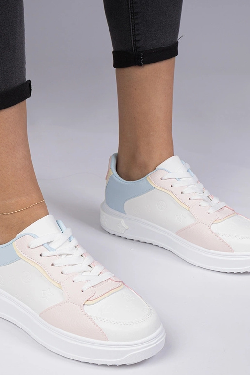 Wit-roze sportschoenen van kunstleer...