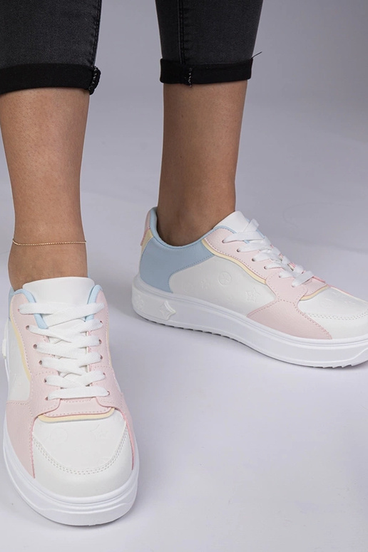 Wit-roze sportschoenen van kunstleer...