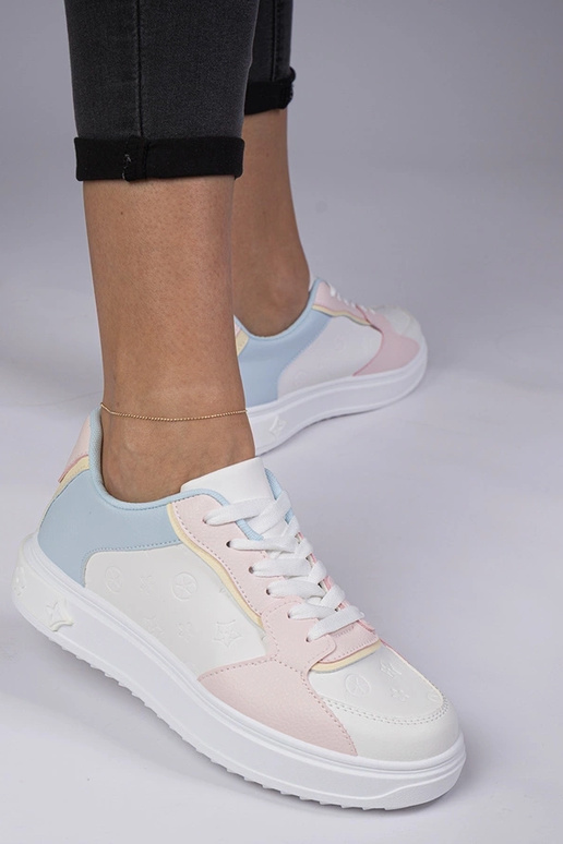 Wit-roze sportschoenen van kunstleer...