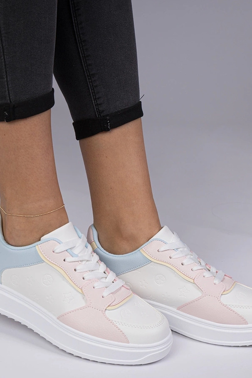 Wit-roze sportschoenen van kunstleer...