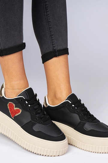 Zwarte dames sneakers met een glinsterend hartje Laira