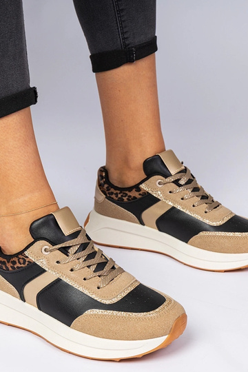 Zwarte dames sneakers met glitter en een dierenpatroon Markuta