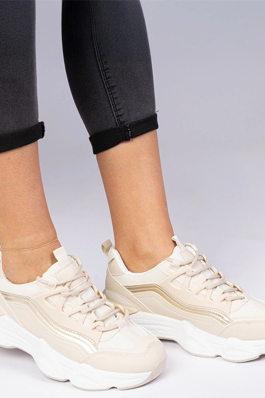 Beige dames sneakers met gouden...