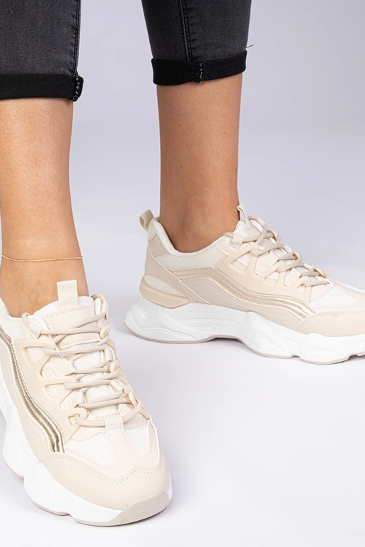 Beige dames sneakers met gouden...