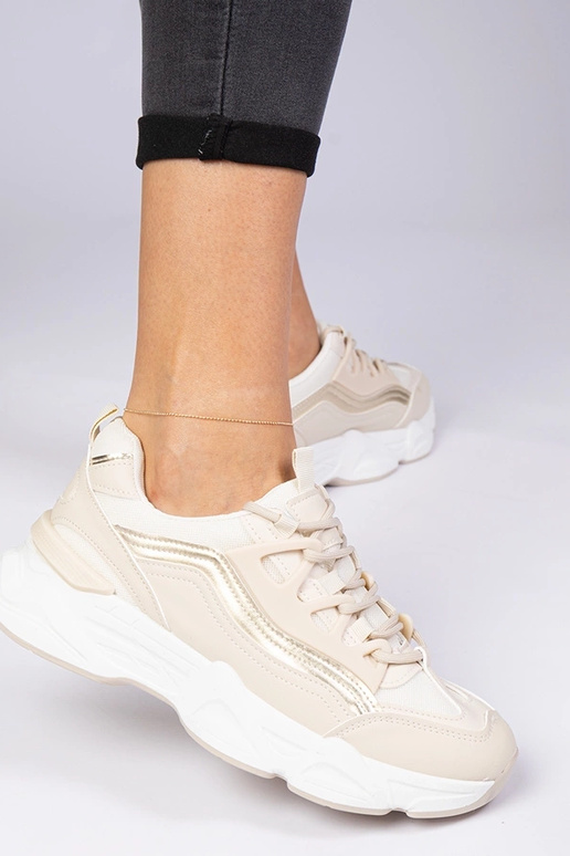 Beige dames sneakers met gouden...