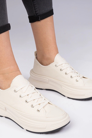 Beige dames sneakers van stof Katerin