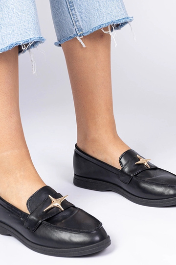 Zwarte dames mocassins met gouden versiering Senna