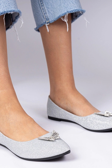 Zilveren damesbalerina's met glitter en vlinder Denny