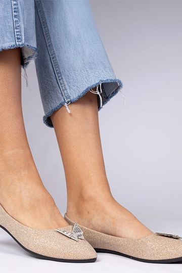 Champagne damesbalerina's met glitter en vlinder Denny 2