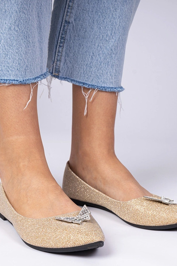 Gouden damesbalerina's met glitter en vlinder Denny