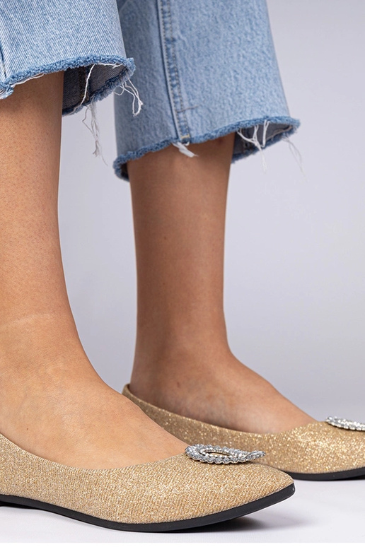 Gouden damesbalerina's met glitter en... Gouden damesbalerina's met glitter en...