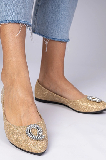 Gouden damesbalerina's met glitter en zirconia Ellada 2