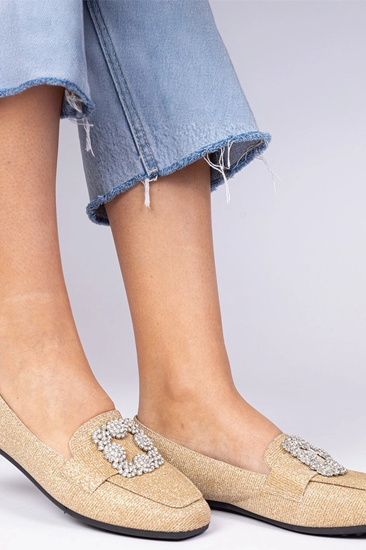 Gouden glitter mocassins met zirconia... Gouden glitter mocassins met zirconia...