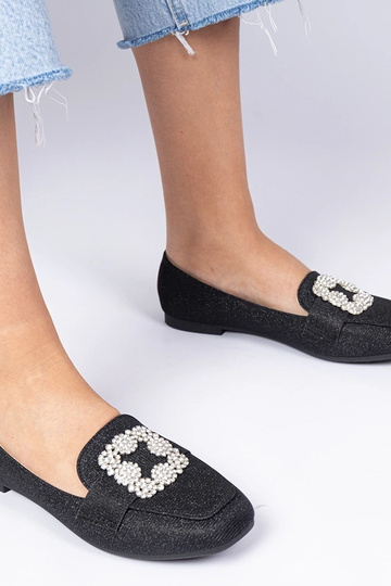 Zwarte glitter mocassins met zirconia Sawelia
