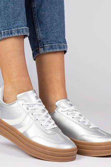 Zilveren sportieve sneakers dames op plateau Melly