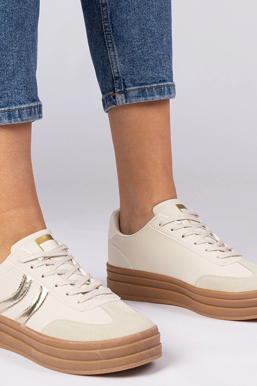 Beige sportieve sneakers dames met...
