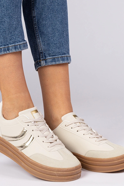 Beige sportieve sneakers dames met...