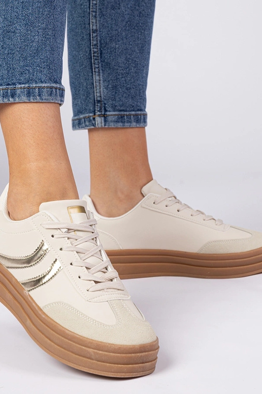 Beige sportieve sneakers dames met...