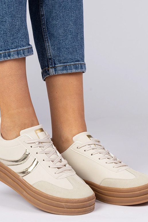 Beige sportieve sneakers dames met...