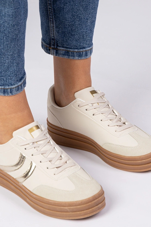 Beige sportieve sneakers dames met...