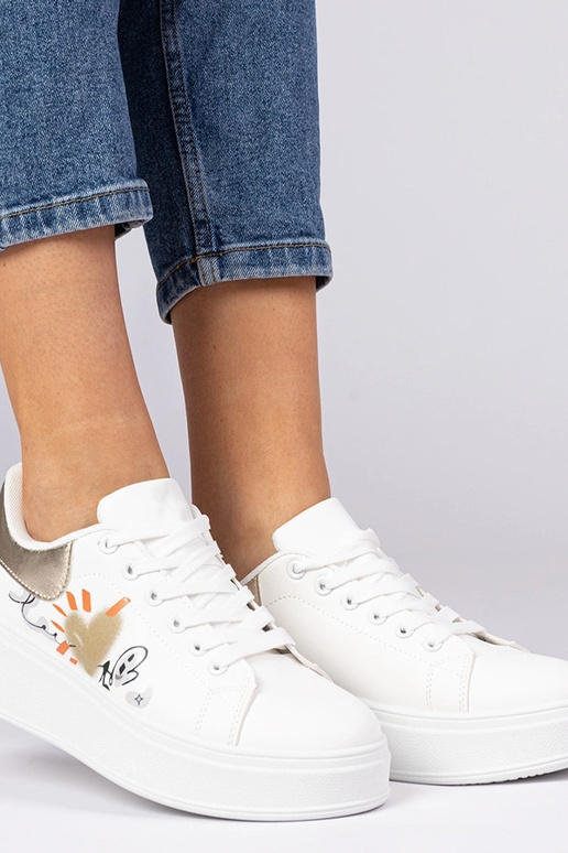 Wit-gouden sportieve sneakers met... Wit-gouden sportieve sneakers met...