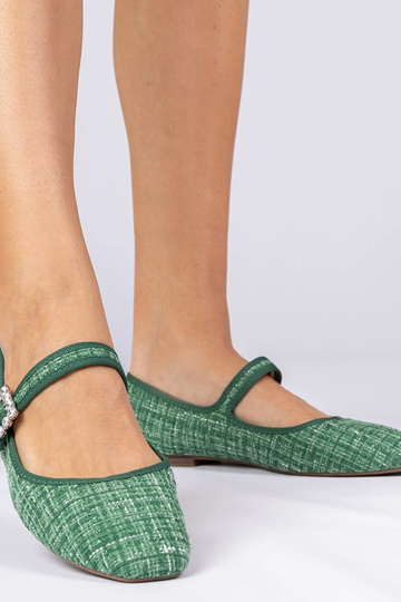 Groene dames balerina's met gesp en kristallen Piona