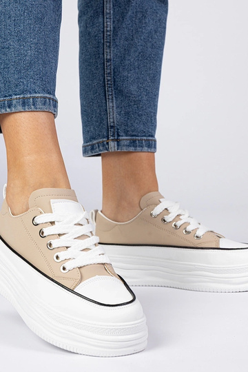 Beige dames sneakers op hoge zool Selina 2