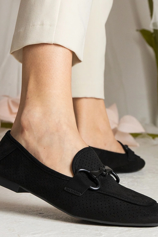 Zwarte dames ażurowe mokasijnen met... Zwarte dames ażurowe mokasijnen met...