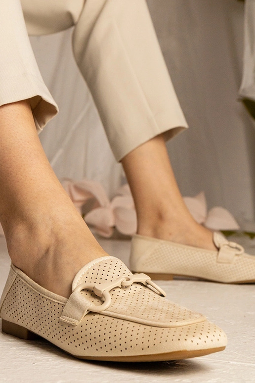 Beige dames ażurowe mokasijnen met... Beige dames ażurowe mokasijnen met...