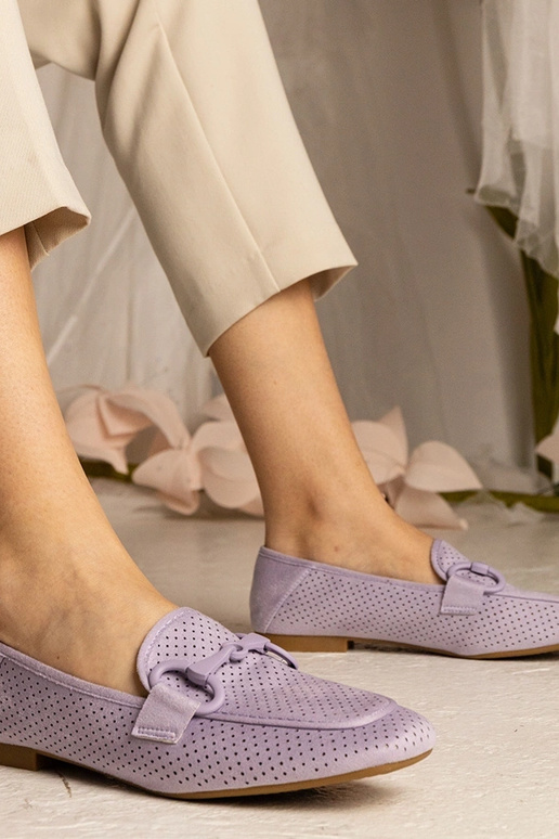 Paarse dames ażurowe mokasijnen met... Paarse dames ażurowe mokasijnen met...