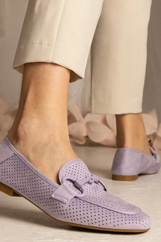 Paarse dames ażurowe mokasijnen met... Paarse dames ażurowe mokasijnen met...