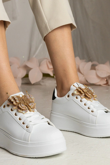 Biało-zwarte sneakers met vlinder en zirkonia's Kariba