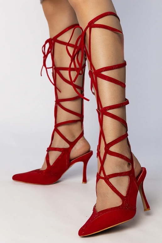 Rode dameshaksandalen met bandjes en...