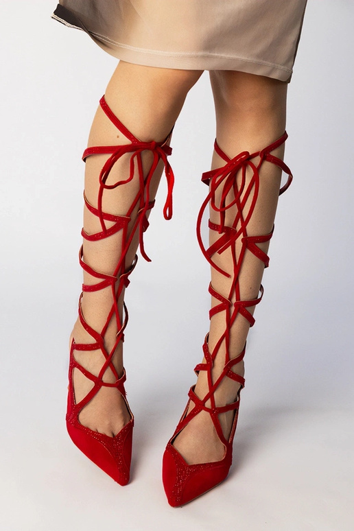 Rode dameshaksandalen met bandjes en...