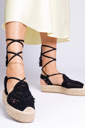 Zwarte gevlochten dames espadrilles Lemura
