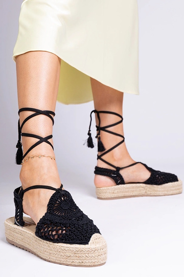 Zwarte gevlochten dames espadrilles Lemura 2