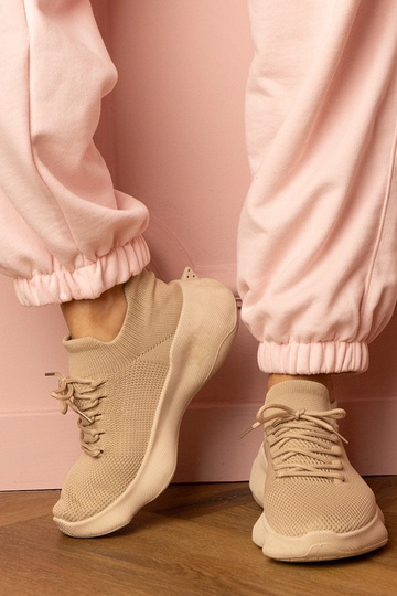 Zandkleurige dames sportieve schoenen met sokkenstijl Zurry 2