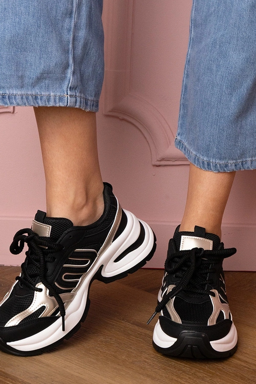 Zwarte dames sneakers op dikke...