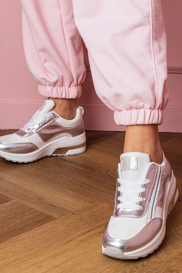Witte dames sportschoenen met kristallen en glanzende decoratie Garsi